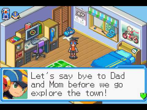Scène de jeu de Mega Man Battle Network 6 (Cybeast Falzar et Cybeast Gregar) sur Game Boy Advance